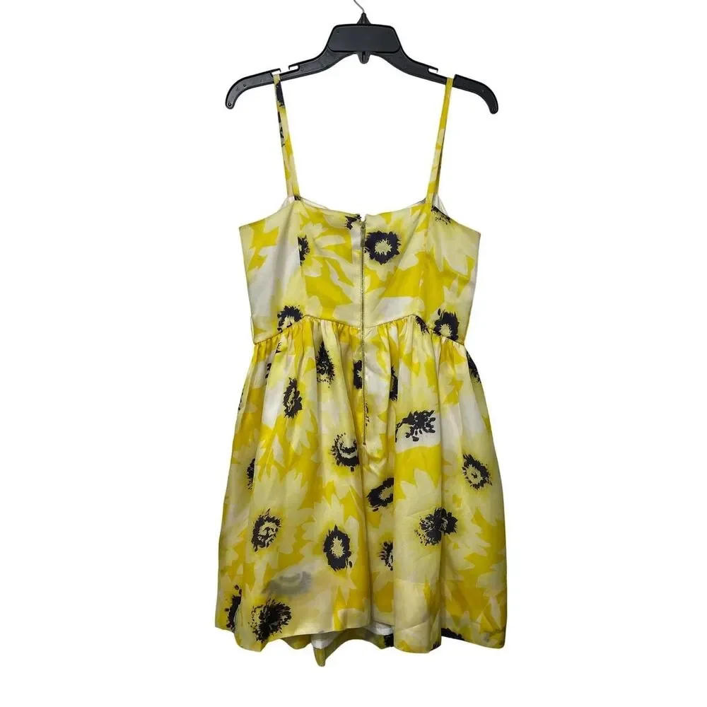 Kate Spade Sunflower Print Silk Cocktail Mini Dress Square Neck in Yellow 10